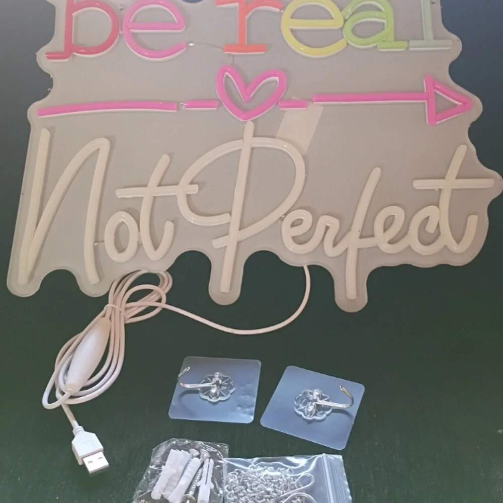 Be Real Not Perfect LED Neon Sign Multicolor Wall Decor NWT